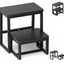 Step Stool for Adults,Holds up to 500Lb,3 in1 Heavy Duty Sturdy Two Step Stool for Kichen/Bathroom/High beds, Wooden&Metal Frame, Non-Slip Pads (Black)