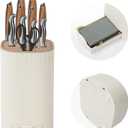 Knife Block Without Knives with Sharpening Stone Large Volume with Scissors Slot Knife Holder Qoosea Easy Cleaning Detachable Knife Storage Space Saver for Kitchen White