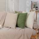 Throw Pillow Covers Set of 2, Soft Chenille Decorative Cushion Covers with Hidden Zipper for Sofa, Couch, Bedroom & Boho Farmhouse Home Decor 18 x 18in (Beige)