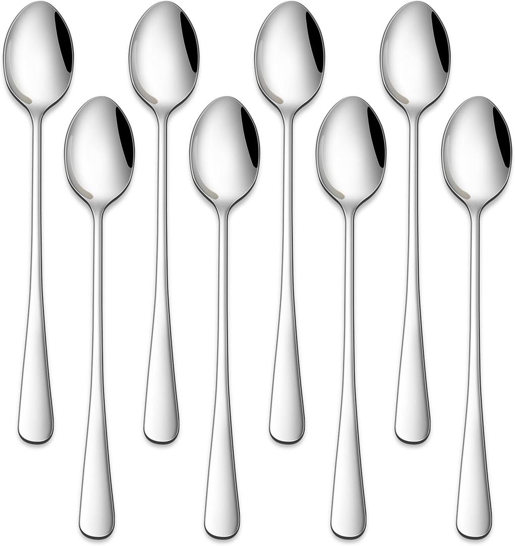 7.5 Inches Stainless Steel Iced Tea Spoons,Set Of 8 Long Stirring Spoons For Coffee,Cocktail,Ice Cream,Long Handle Iced Teaspoons,Latte Spoons For Mixing (Silver)