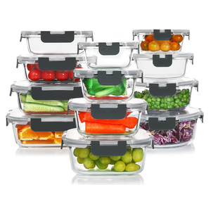 KOMUEE 24 Pieces Glass Food Storage Containers Set,Glass Meal Prep ContainersStackable Airtight Glass Storage Containers with lids,Freezer, Microwave, Oven Safe,Blue