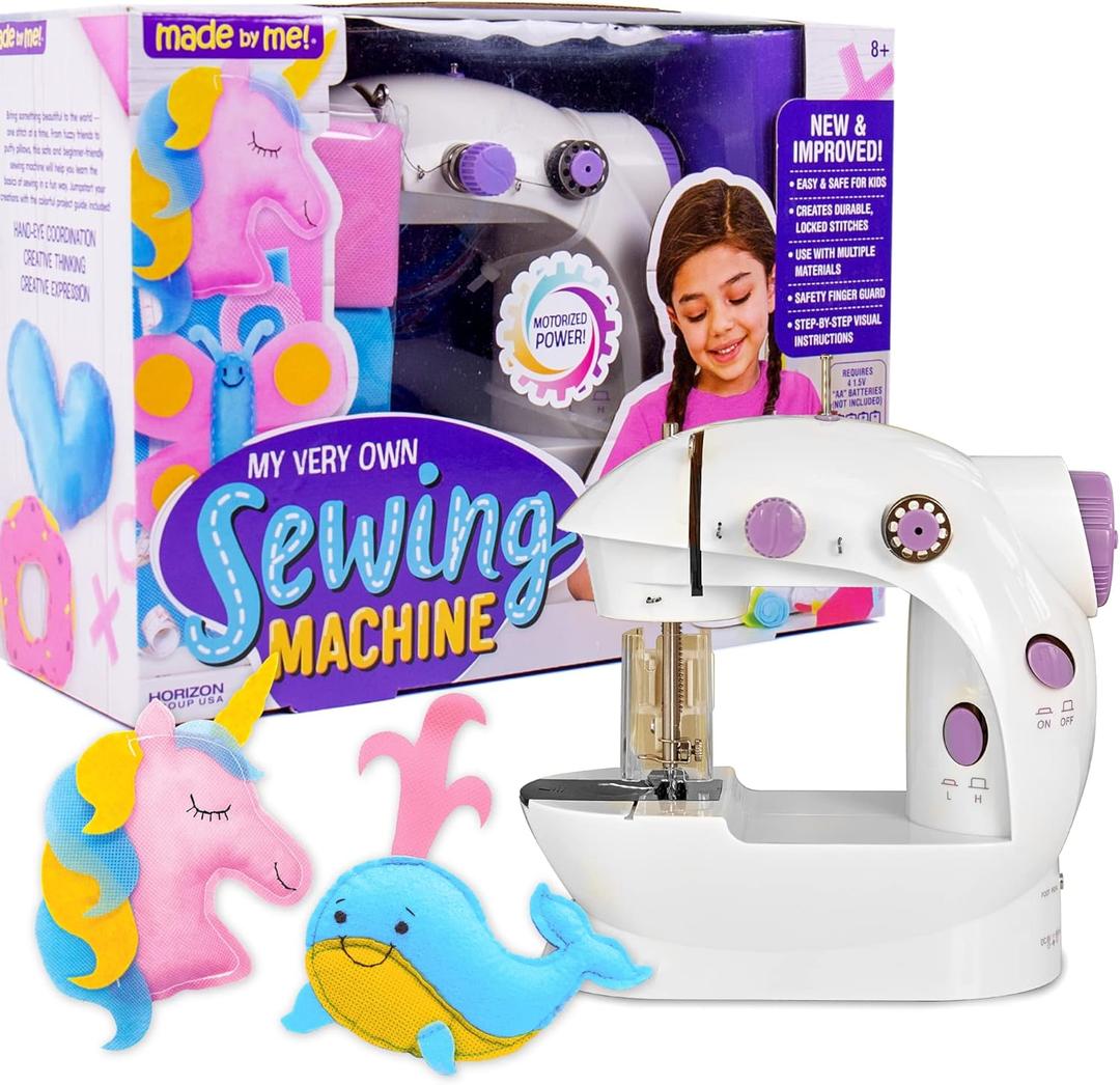 Made By Me My Very Own Sewing Machine for Beginner, Portable Battery Powered First Sewing Machine for Kids Ages 8+, Includes Fabric, Thread, Measuring Tape, & Stuffing,
