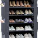 OYREL Shoes Rack 10 Tier Tall Shoe Rack with Storage Pockets, Fabric Covered Shoe Racks,Metal Shoes Rack Organizer for Closets,Bedroom, Garage (Large, Grey)