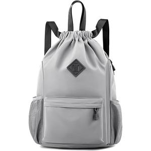 Valleycomfy Waterproof Drawstring Gym Backpack Bag for Men & Women,Sports Gym Bag with Side Pocket Grey