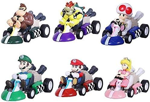HUAWELL Supe Mari Bs Kart Pull Back Cars Motorcycle Luigi Yoshi Toad Princess Peach Donkey Kong 2.5 Inch for Kids+ Gift (6 Pcs)