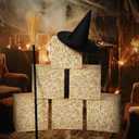 Simgoing Halloween Witch Theme Set 6 Hay Bales Paper Boxes 1 Witch Hat with 1 Plastic Witches Brooms for Witches Party Photo Booth Props Halloween Trunk Decoration