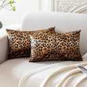 CARRIE HOME Soft Plush Leopard Print Faux Fur Lumbar Pillow Covers for Home Couch Sofa (Set of 2, 12x20 inch)