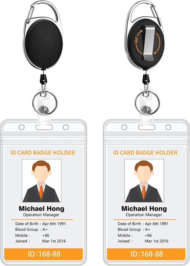 10 x Soleebee 2 Pack Heavy Duty Retractable Badge Reels with 360° Swivel Belt Clip - ID Badge Holder for Lanyard - Men Vertical Clear ID Card Holder with 25'' Retractable Carabiner Badge Reel - Black