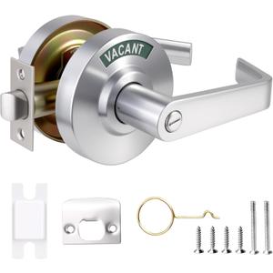 QonicFly Commercial Door Handle with Lock - Vacant Occupied Bathroom Lock | ANSI Grade 2 Stainless Steel | Quick Install | Reversible Handles for Public Bathrooms/Industrial/Office/Hospital (Silver)