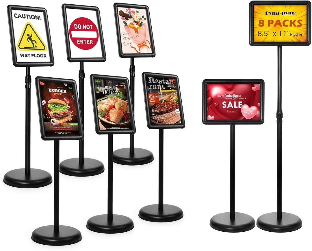 Dyna-Living Sign Stands for Display 8.5 x 11 Inch, 8 Packs Adjustable Sign Holder Stands, Pedestal Sign Holder with Heavy Duty Base for Sign Standing Display, 360 Rotation Floor Standing Sign Holder