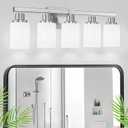 5-Light Bathroom Light Fixtures, 30" Nickel Bathroom Vanity Light with Milky White Glass Shade, Modern Bathroom Wall Lights Over Mirror, Farmhouse Wall Sconces Lighting for Bedroom Living Room