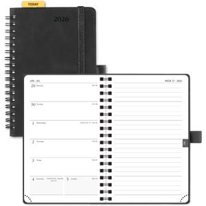 POPRUN 2026 Planner Weekly Notebook (Jan-Dec), Small Size 4''x 6.25'' - 2026 Pocket Calendar for Purse with Spiral Soft Cover, Plastic Ruler, Inner Pocket, 100 GSM - Black