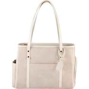 Fashion Dog Carrier Purse, Premium Leather Cat Carrier Bag, Airline Approved Soft Sided Pet Travel Tote Bag with Pockets Beige