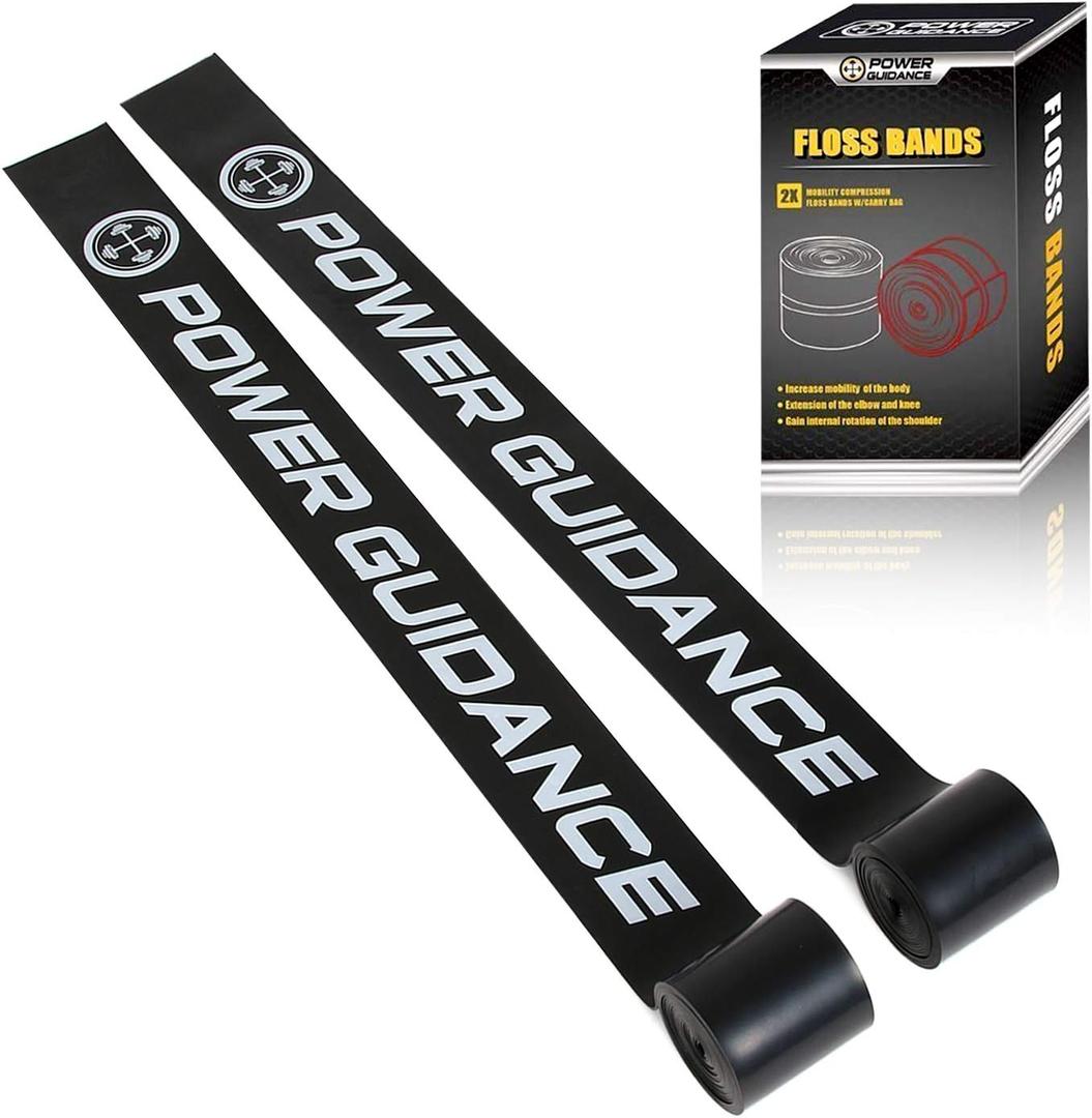 POWER GUIDANCE Muscle Floss Bands - Compression Bands - Mobility & Recovery Bands - for Improving Movement, Increasing Circulation & Reducing Soreness (2 Black - Medium Resistance)