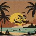 Beach Hello Sunshine Door Mat, Coastal Summer Doormat, Beach Welcome Front Door Mat Indoor Outdoor Entrance, Boho Beachy Artificial Coir Doormats Rugs for Patio Entry Home Decor, 30x17in