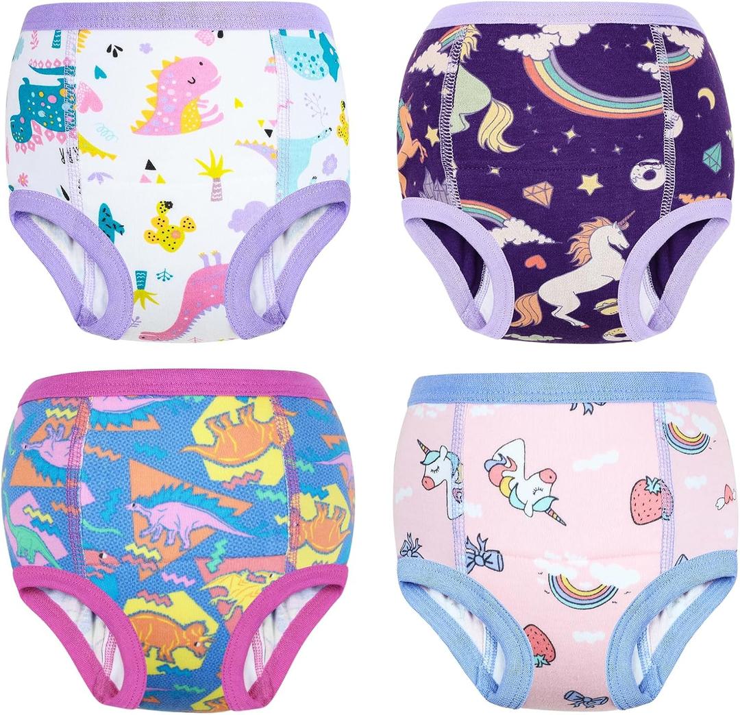 MooMoo Baby Absorbent Potty Training Underwear Cotton Pee Pants for Girl 4T, Pack of 2