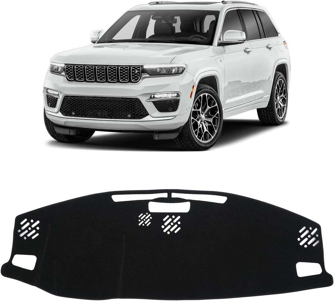 KUST Black Dash Cover for Jeep Grand Cherokee 4XE 2022-2025 2026 Non-Slip Dashboard Cover Interior Accessories for Jeep Grand Cherokee 4XE Custom Fit Dashboard Mat Sunshade Windshield No Glare