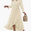 BTFBM Long Sleeve Maxi Dresses for Women Swiss Dot Boho Flowy Slit Cocktail Wedding Guest Dress Spring Clothes 2026 XL