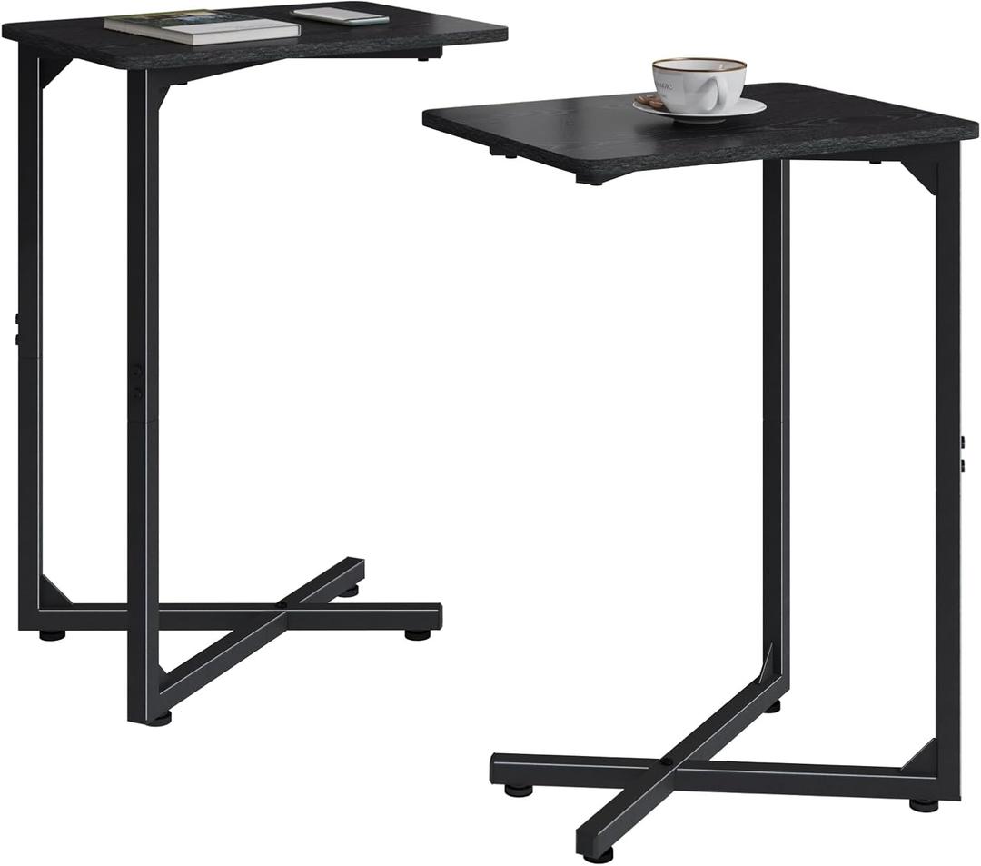 C-Shaped End Tables, Sofa TV Trays Set of 2, Small Couch Side Table for Living Room, Bedroom, Bedside ET-X-BK2