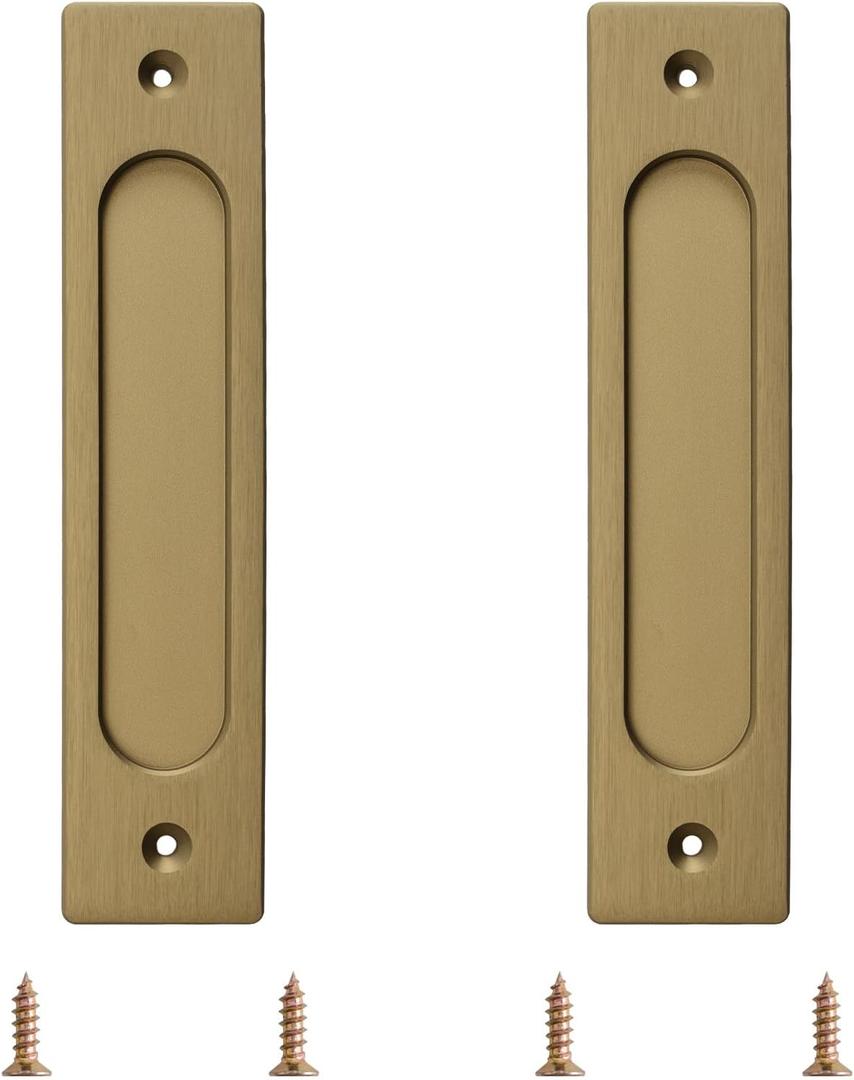 MOROBOR Rectangular Recessed Sliding Door Pulls, 2pcs Bronze Gold Flush Pull Aluminum Alloy Closet Doors Finger Pulls with Mounting Screws for Sliding Barn Door, (180mm)
