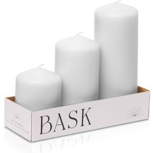 Bask Cone Top Pillar Candles - Elegant White Candles - Set of 3 White Pillar Candles - 3"x4", 3"x6", and 3" x8 - Smokeless and Dripless Decorative Candles for Home Decor and Relaxation