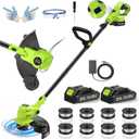 VOERJIA Cordless Grass Trimmer 21V, 30cm Cutting Diameter Garden Strimmer with 2 Batteries & Charger, Auto Line Feed, 8 Spools Included, 2-in-1 Lawn Edger with 90° Adjustable Head （Pro Edition-LCD）