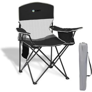 Portable Outdoor Folding Chair with Cup Holder & Cooler Bag - Breathable Mesh, Wide Armrests, Ergonomic Design for Camping, Beach, Backyard - Includes Storage Bag & Bottle Opener (Black)