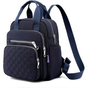 Small Backpack for Women Casual Quilted Square Bag Waterproof Multi Pockets Daypack Lightweight Top Handle Satchel (Dark Blue)