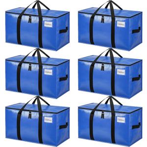 BAGAIL Heavy Duty Moving Bags with Strong Handle, Extra Large Moving Boxes, Storage Tote for Clothes, College Moving Supplies(Blue, 6 Pack)