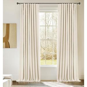 INOVADAY 100% Blackout Curtains for Bedroom, Black Out Curtains 63 Inch Long, Clip Rings Linen Blackout Drapes, Thermal Insulated Room Darkening for Living Room, 2 Panels - Cream,W50xL63