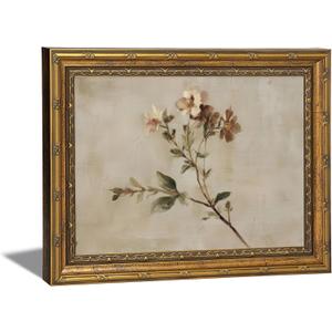 Vintage Gold Framed Wildflower Wall Art, Ornate Botanical Meadow Floral Print, Antique Nature Canvas Artwork for Bathroom, Bedroom, Rustic Decor, 16x24 Inch