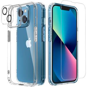 [5 in 1 Designed for iPhone 13 Clear Case with Screen Protector[2 Pack] +Camera Lens Protector[2 Pack], Military Grade Drop Protection Transparent Cover 6.1 Inch