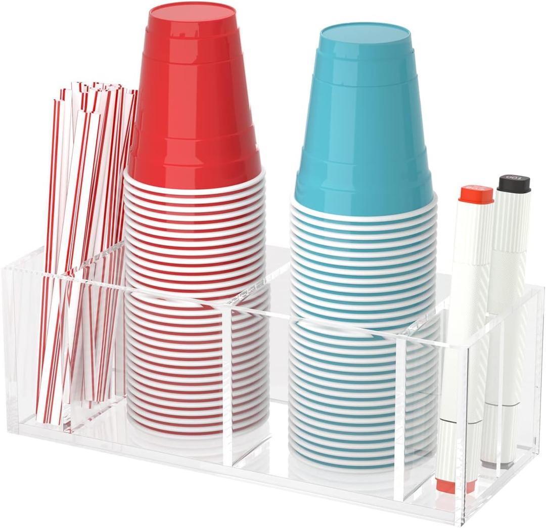 Double Cup Holder with Marker Slot, Party Cup Dispenser Acrylic Cup Organizer Mark Your Cup and Drink Up Caddy Modern Bar Counter Decor, Clear Double Cup Holder with Marker Slot, Party Cup Dispenser Acrylic Cup Organizer Mark Your Cup and Drink Up Caddy Modern Bar Counter Decor, Clear