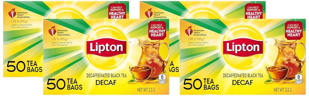 Lipton Decaffeinated Black Tea, 50 Count (Pack of 4), (EXP 04/2028)