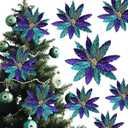 Thiccywoov 6 Pcs Large Purple Peacock Christmas Ornaments Poinsettia for Christmas Tree Artificial Flowers 12.6 Inch Picks Glitter Flowers Ornaments Decorations for Xmas Wreath Garland(Peacock)