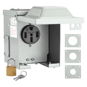 RVMATE RV/EV 50 Amp 125/250 Volt Power Outlet Box, Waterproof Lockable Enclosed Power Panel, 14-50R Receptacle, for RV Camper Travel Trailer Electric Car, ETL Listed (Grey)