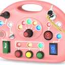 Montessori Busy Board with LED Light for Toddlers 2-4 Year Old, Sensory Toys with Sounds & Switches, Car Driving Travel Toys for Kids, Preschool Busy Book Boy and Girls Birthday Gifts (Pink)