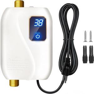 110V Tankless Water Heater Electric, 3000W Tankless Electric Water Heater Instant, Under Sink Water Heater with Digital Display, On Demand Hot Water Heaters Electric for Kitchen Washing Bathroom