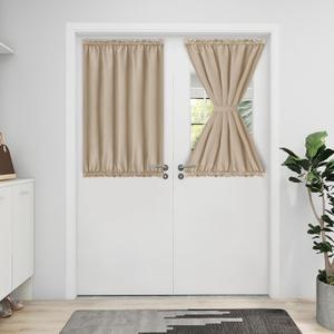 Easy-Going Blackout Door Curtain, Rod Pocket Privacy Light Filtering Sidelight Panel for French Door With Tieback, 1 Panel, 25x40 Inch, Beige