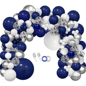 148pcs Navy Blue Silver Balloons Garland Kit, Royal Blue Silver White Confetti Balloon Arch for Birthday Decoration 2024 Graduation Party Wedding Baby Shower