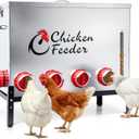 120LB Metal Chicken Feeder, Rat Proof Automatic Large Chicken Feeder with Visible Window &10 Ports, Galvanized No Waste Poultry Feeder for Chickens, Ducks, Geese