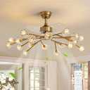 Siljoy 18 Lights Modern Crystal Ceiling Fan Light and Remote Control, Farmhouse Brass Gold Sputnik Crystal Fandelier, Reversible Ceiling Fan Light Kit for Living Dining Room Bedroom 42 Inches
