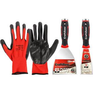 3 Piece Putty Knife & Gloves Set - 2" & 4" Stainless Steel Scraper Tool for Wall Repair Paint Scraper Art Auto & Kitchen Rustproof Durable with Non-Slip Grip DIY Contractors Renters (Gloves Included)