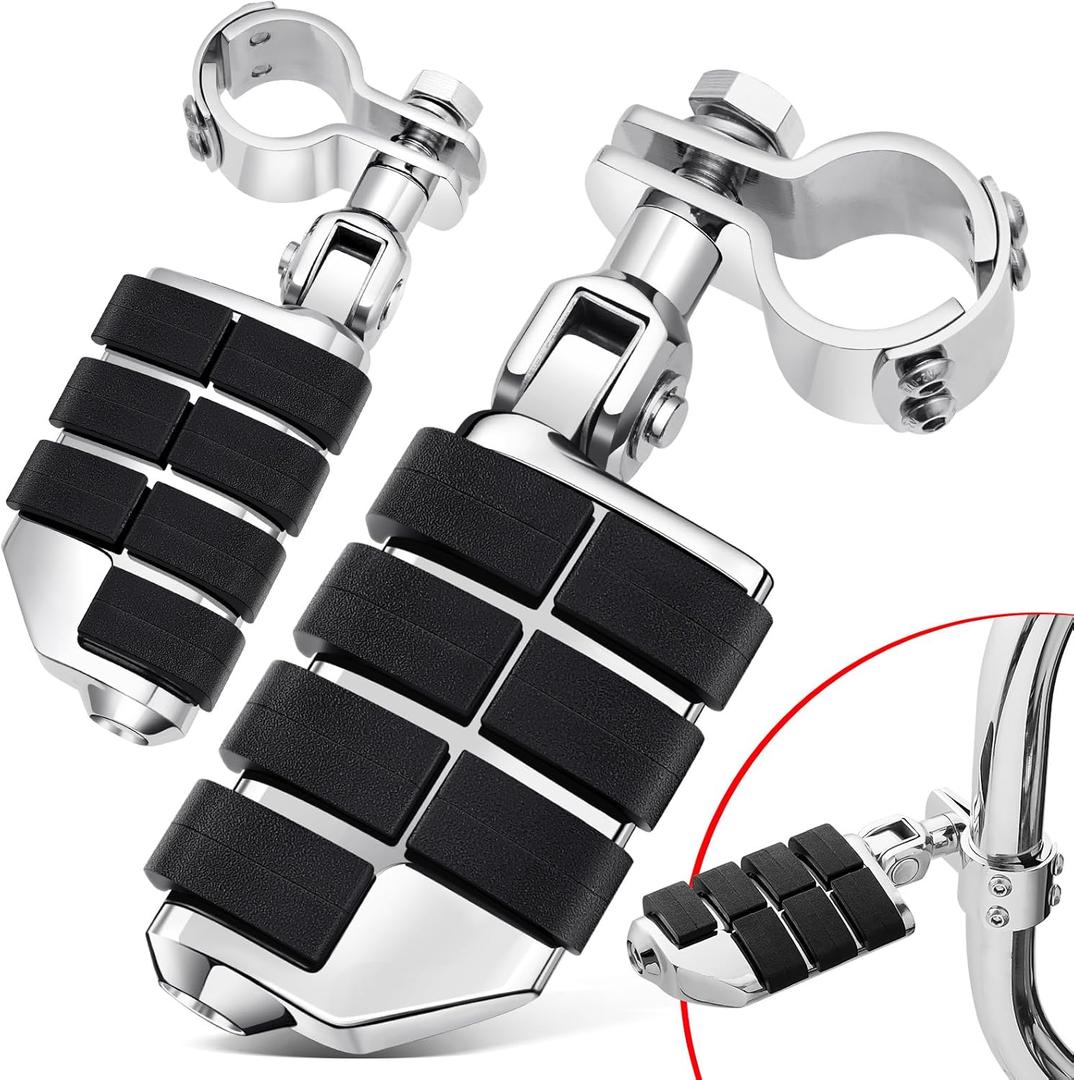 Benlari 3-Piece Highway Pegs with Mount Clamp Kit Motorcycle Footpegs 1-1/4in 32mm Fit for Harley Davidson for BMW for Honda for Suzuki for Kawasaki Engine Guards Crash Bars, Chrome