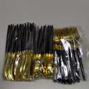 Goodluck 90 PCS Black Gold Plastic Silverware Set for 30 Guests,30 Knives, 30 Forks and30 Spoons, Food-grade material free of BPA, Gold Plastic Cutlery Ideal for Weddings, Birthdays, Graduation
