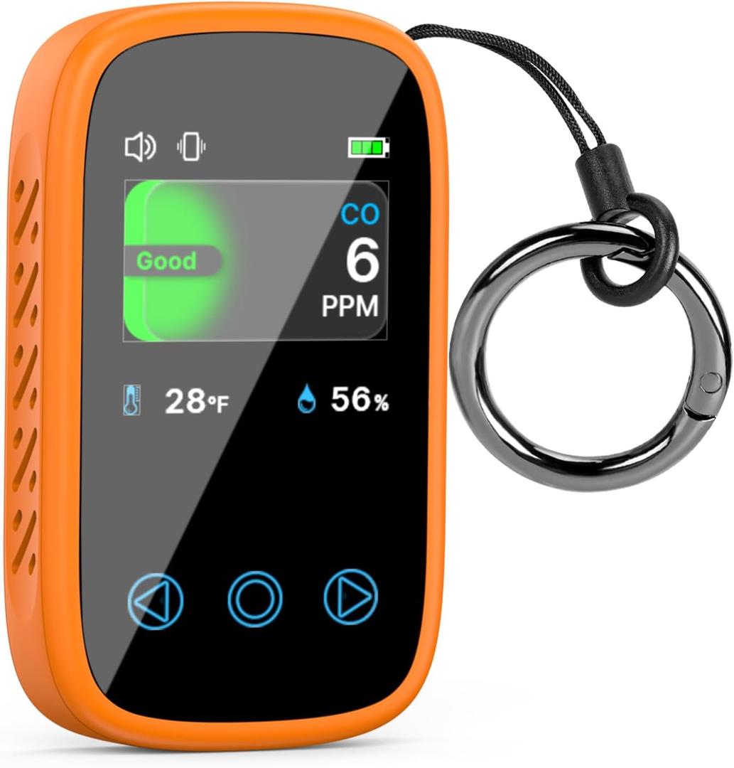 Portable Carbon Monoxide Detector with Alarm Standable & Lanyard, [3-in-1] Co Detector | Humidity |Temperature, Co Gas Monitor Air Quality for Outdoor Camping Travel RV Car