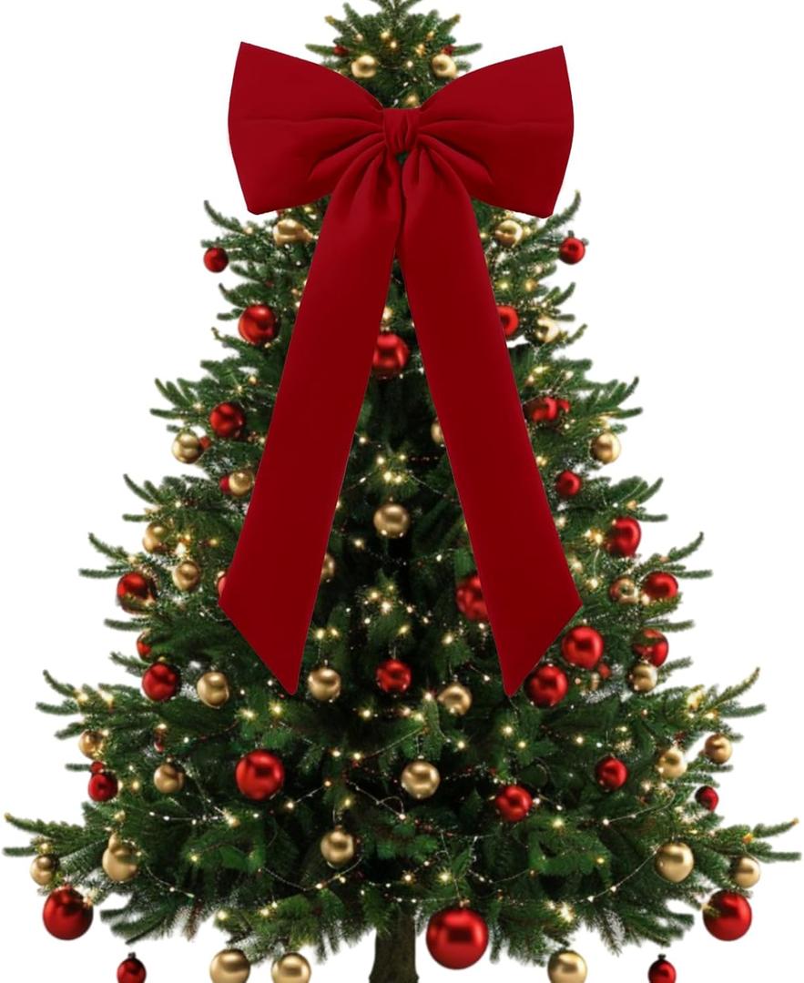 Large Christmas Bow Ornament 15x30 Inch Velvet Giant Wreath Bows Xmas Tree Topper Ribbon Hanging Bows for Christmas Holiday Home Wall Outdoor Indoor Party Garland Crafts Decoration(Red)