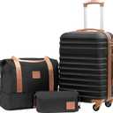 Coolife Suitcase Set 3 Piece Luggage Set Carry On Hardside Luggage with TSA Lock Spinner Wheels (Black, 3 piece set (DB/TB/20))