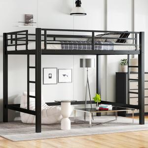 Bellemave Loft Bed Full Size, Heavy Duty Loft Bed Frame with 2 Build in Ladder and Full Length Guardrail, Easy Assemble, Noise Free Design, No Box Spring Needed, Black