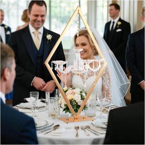 2pcs Metal Candle Holders, 43" Diamond Candlestick Centerpieces with Acrylic Crystal Drops, Gold Candelabra Stand for Wedding Dining Tables Party Home Decoration
